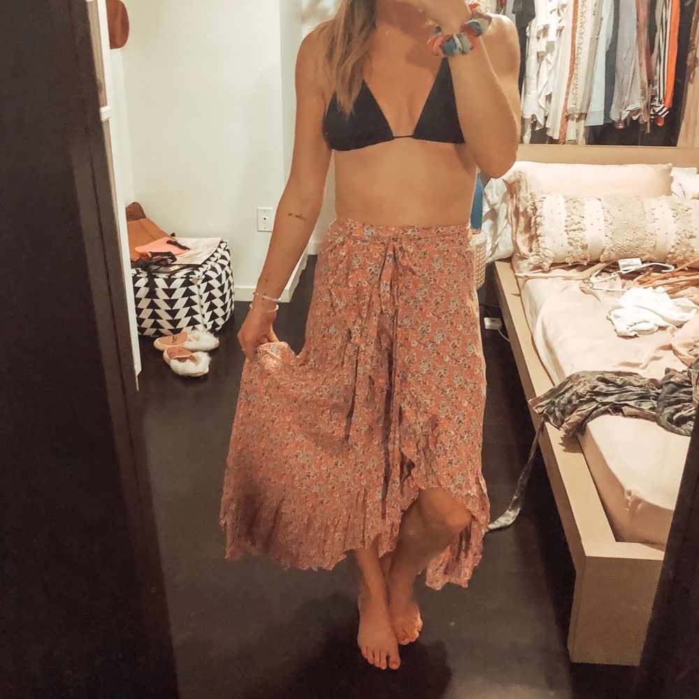 Pink floral wrap skirt